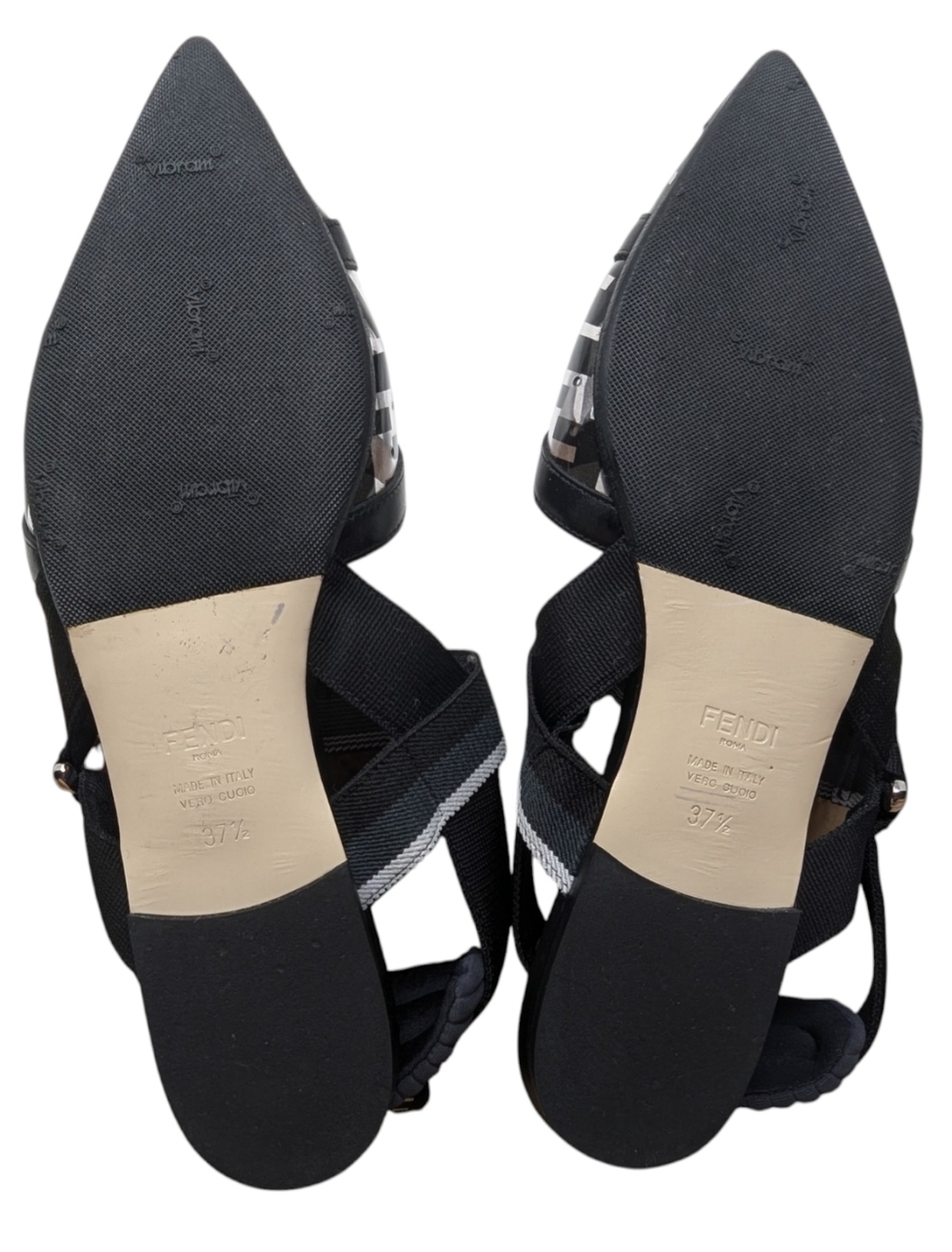 Fendi PVC Colibri Black Slingback Pointed Flats Size EU 37.5 - Picture 9 of 9